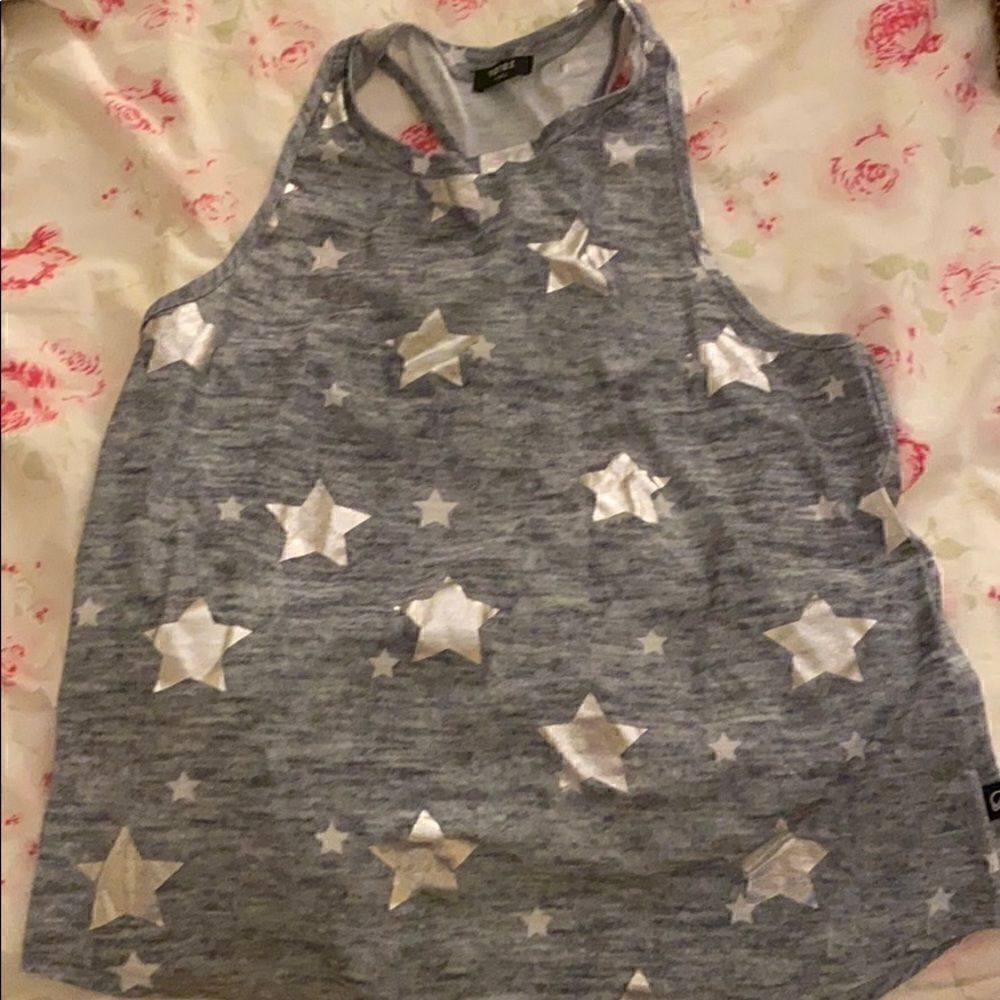 Terez racerback tank xs grey with silver stars.